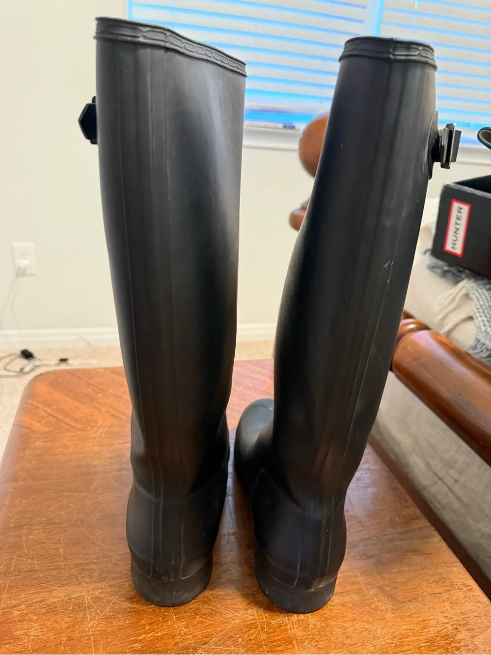 Hunter Black Tall Waterproof Rain Boots with Side Buckle
